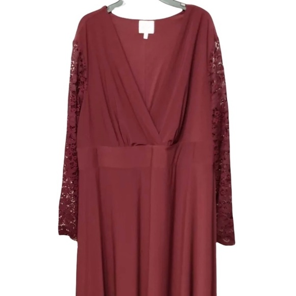 Ashley Graham Women’s Plus 2X Burgundy Red Long Sleeve Dress - Picture 3 of 9
